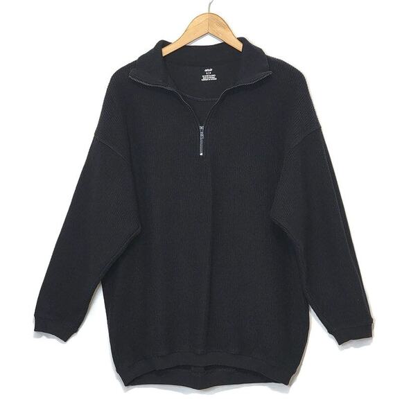 Aerie Black Ribbed Quarter Zip Sweatshirt Oversized Relaxed Fit Cozy Fall Size S - Picture 12 of 12